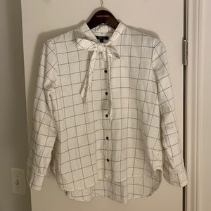 Madewell Flannel Tie-Neck Shirt in Windowpane